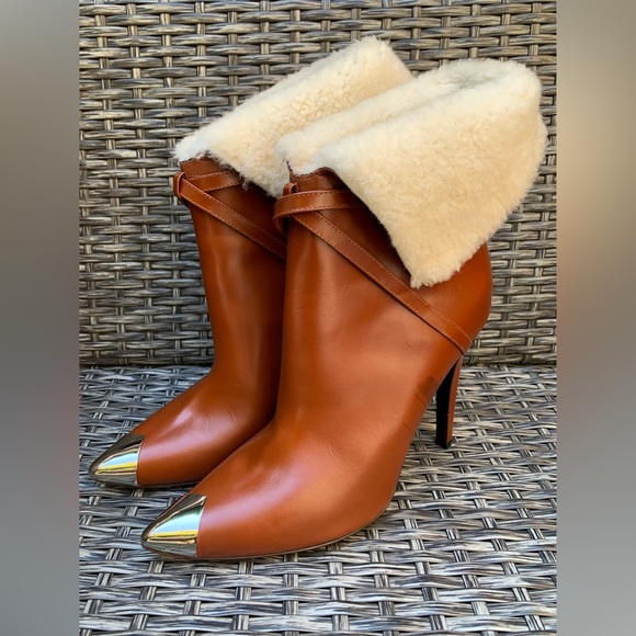 Philosophy di Lorenzo Serafini Shearling Fur Cuff Leather Boots, Size 40, NEW - Picture 3 of 11